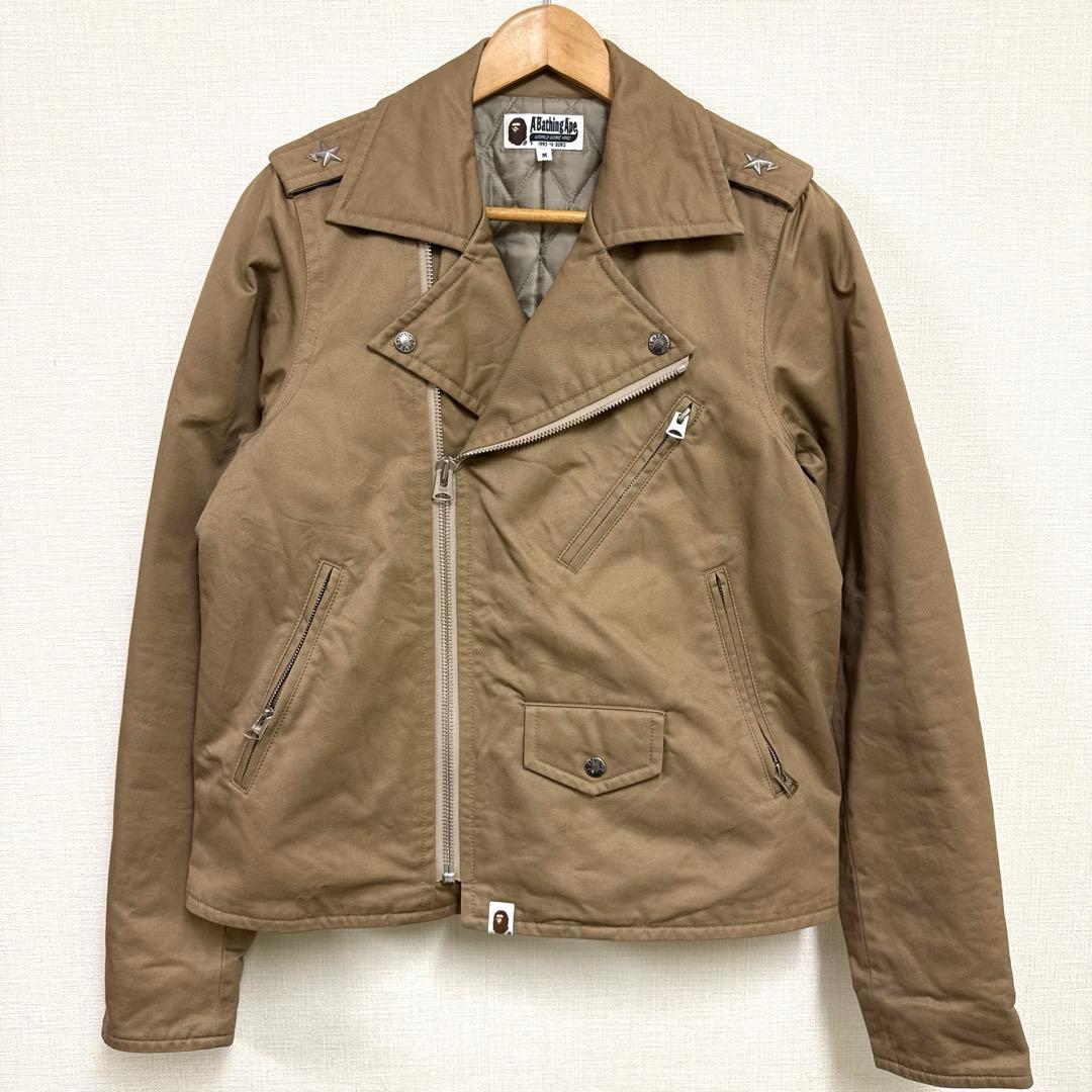 アベイシングエイプ ダブルライダースジャケット M 待望の本格馬革茶芯レザージャケット ダブルライダースジャケット