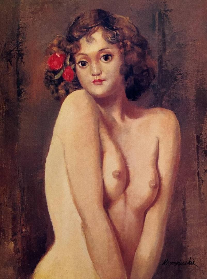 森崎幸、【裸女】、希少な画集より、新品額装付、マット額装付き