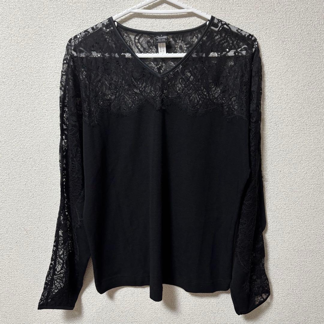 美品 オスカリート Vネックレースニット