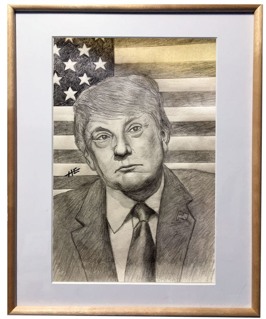 帰って来たドナルド・トランプ米国大統領、再選記念鉛筆デッサン。