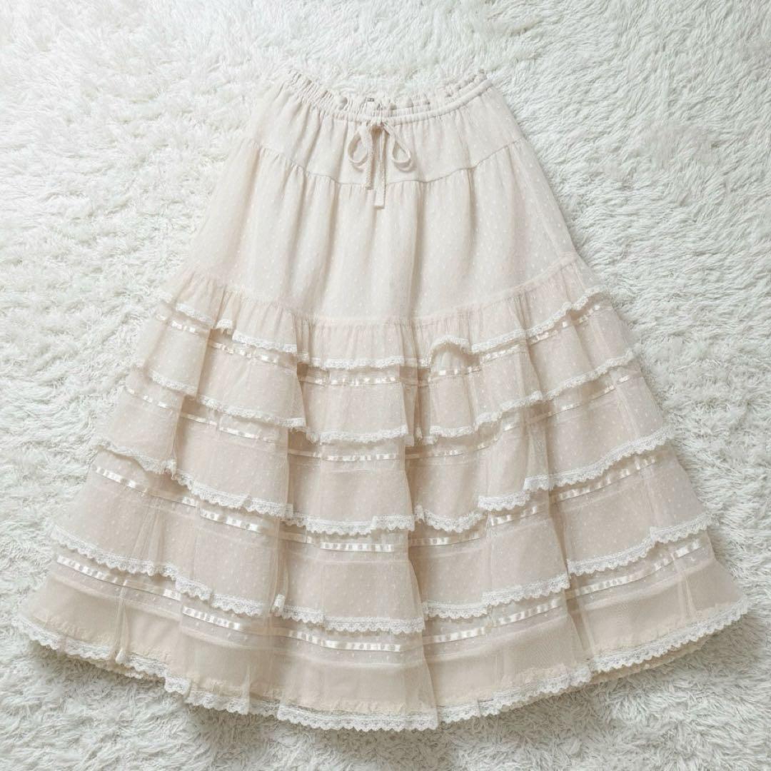 【美品】 25年 PINK HOUSE ポルカドットチュールフリル使いスカート①