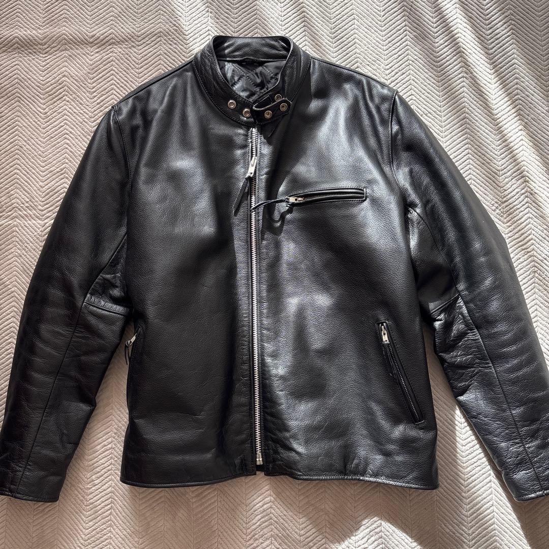 【ビックサイズ】美品　フリーダム　シングルライダースXL 黒　水牛革　ノーカラー