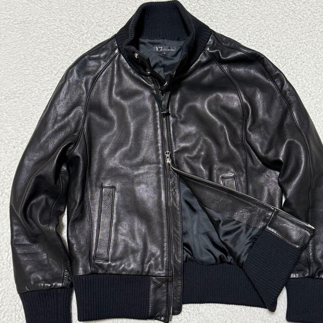美品 ワイツーレザー MA-1タイプ レザージャケット ブラック S相当 日本製