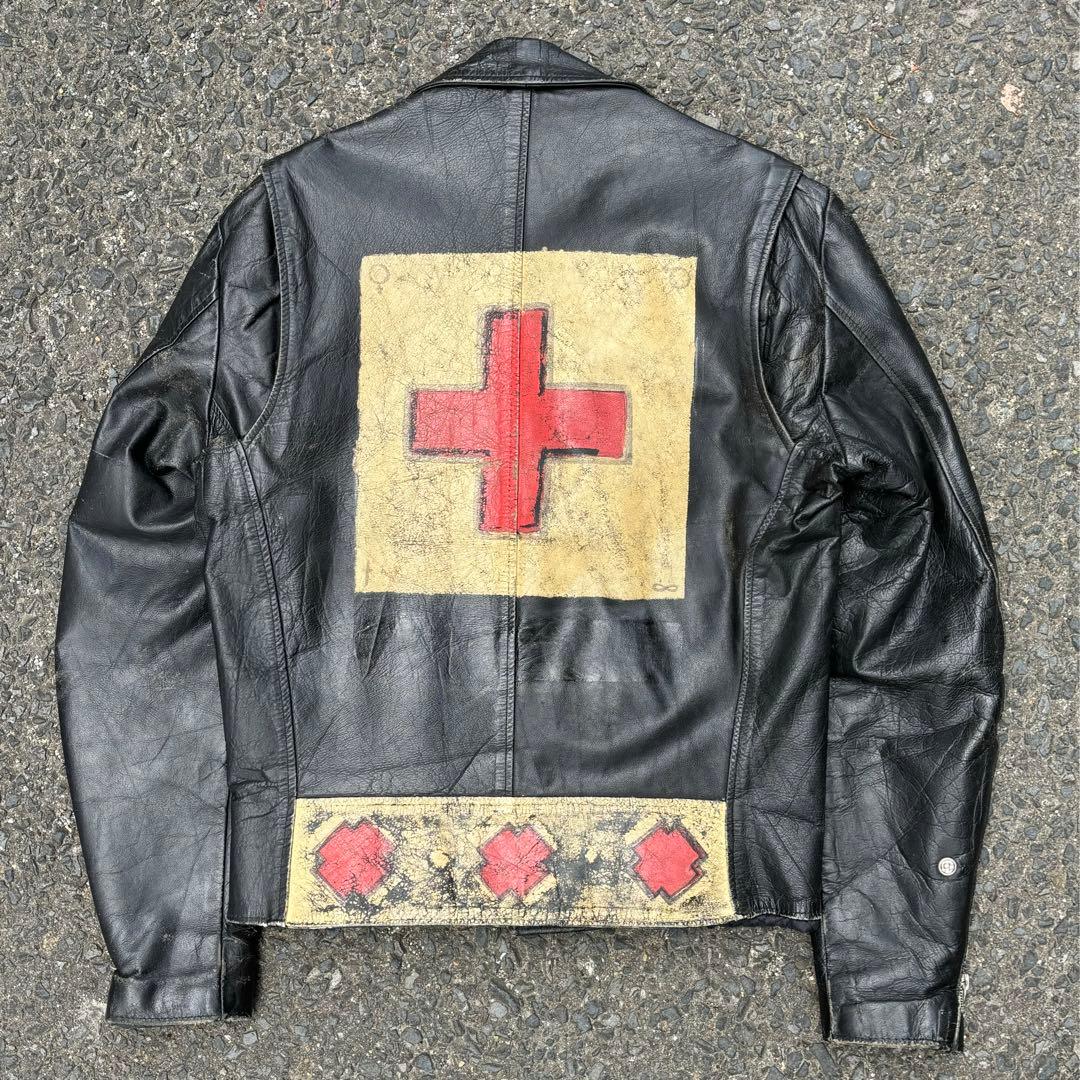 70s Excelled ダブルライダースジャケット レザー バックペイント