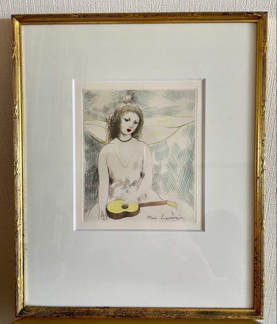 大丸梅田店にて購入　マリー・ローランサン「ギターを持つ少女」　【リトグラフ】 マリー・ローランサン ギターを持つ少女 ムルロ工房 - メルカリ