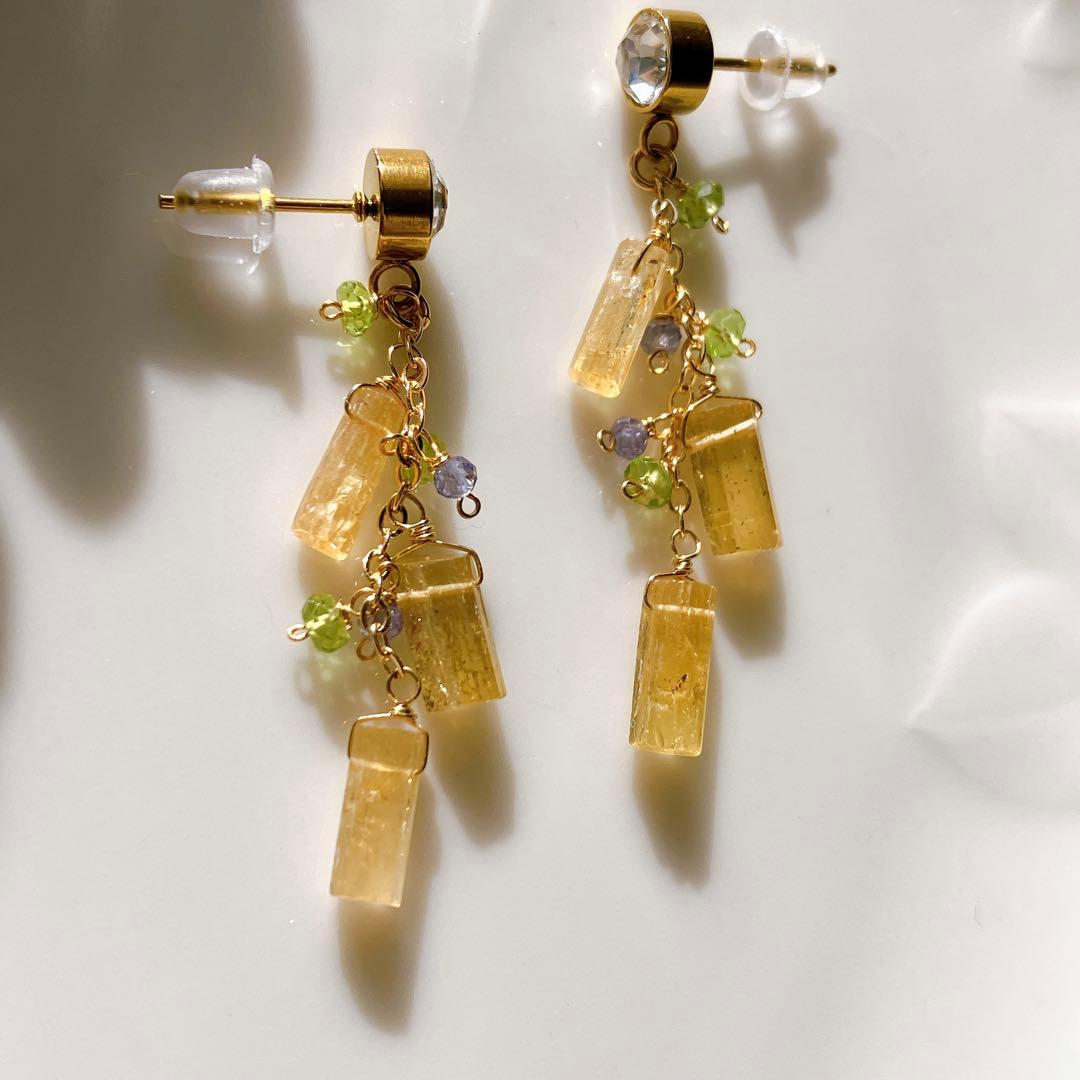 一点物✧バイカラーフローライト/MOP ダブレットストーンピアス✧14kgf