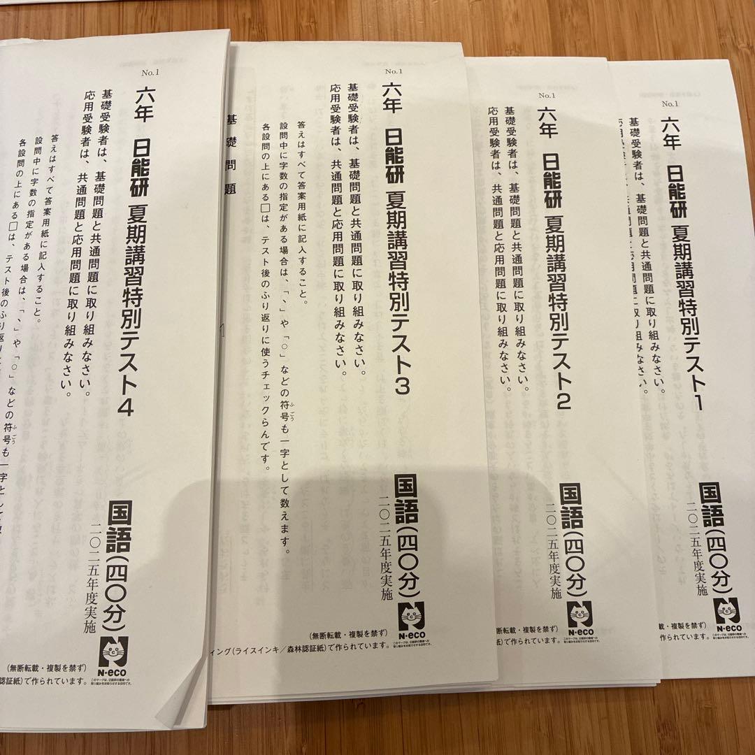 最新版！ 日能研 6年生 2025年度 春期＆夏期講習特別テスト1.2.3.4