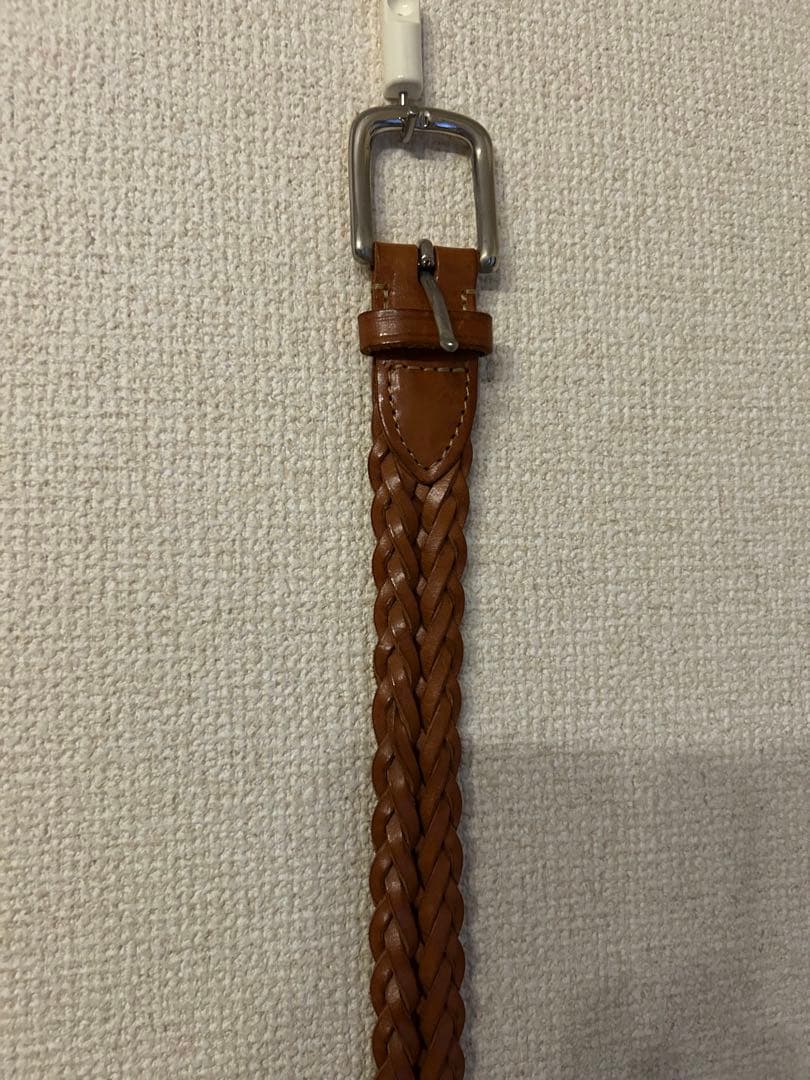 white house cox 編み込みレザーベルト 32 /80 ブラウン