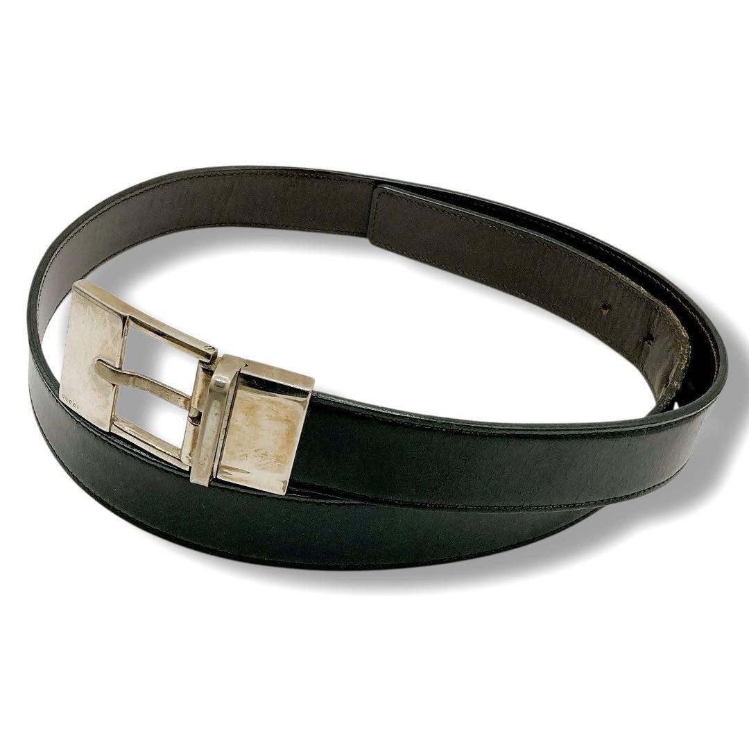 GUCCI✨グッチ　ベルト　レザー　ブラック　ロゴ刻印有り　約97cm ロング