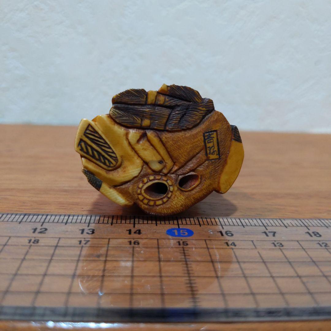 時代提げ物 七福神根付 天然素材 在銘【寿老人】高さ約3.5cm 重さ約