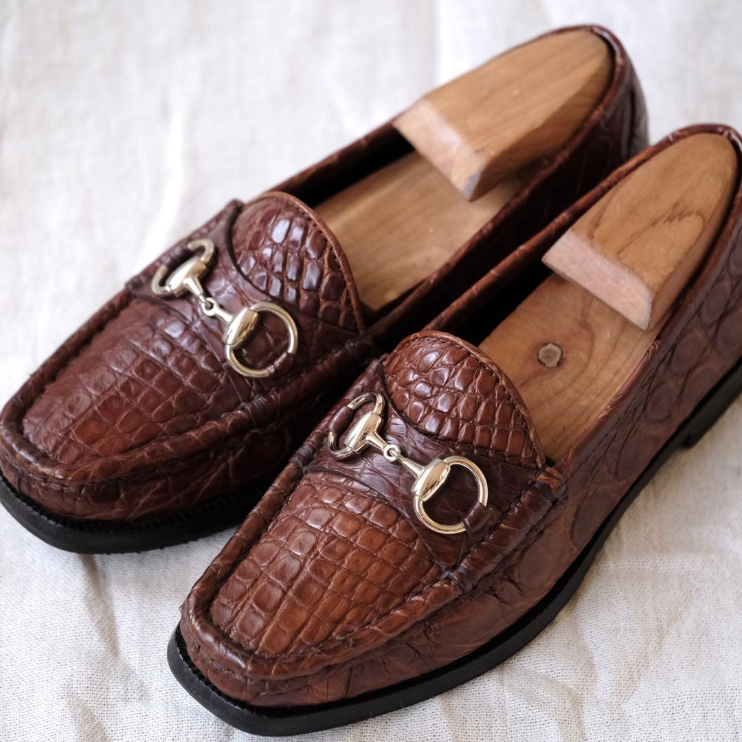 極希少美品GUCCIグッチ クロコダイルビットローファー茶35 GUCCI（グッチ） 革靴 レディース ブランド クロコダイル ホースビット