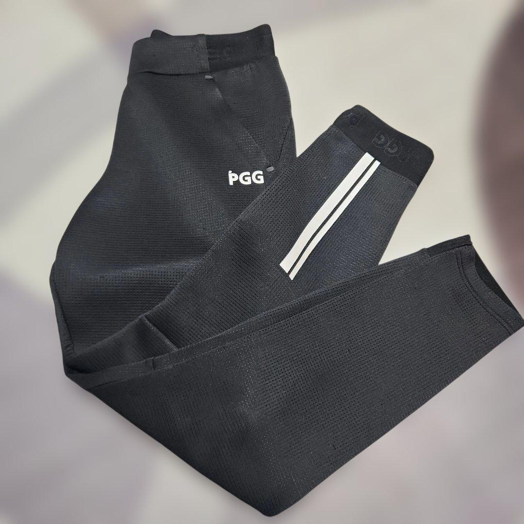 PGG メンズ ブラックパンツ ストライプ付き
