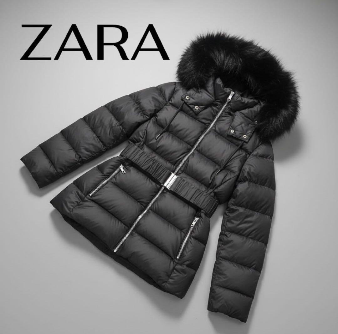 a*n様 ZARA ファー付きブラックダウンジャケット