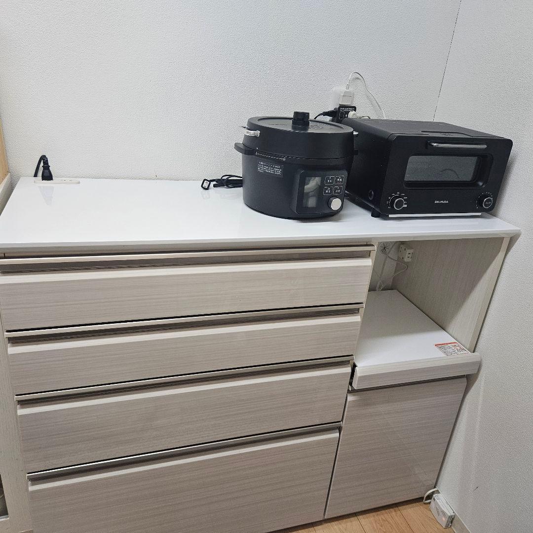 白木目調4段キッチンボード炊飯器スライドテーブル付き