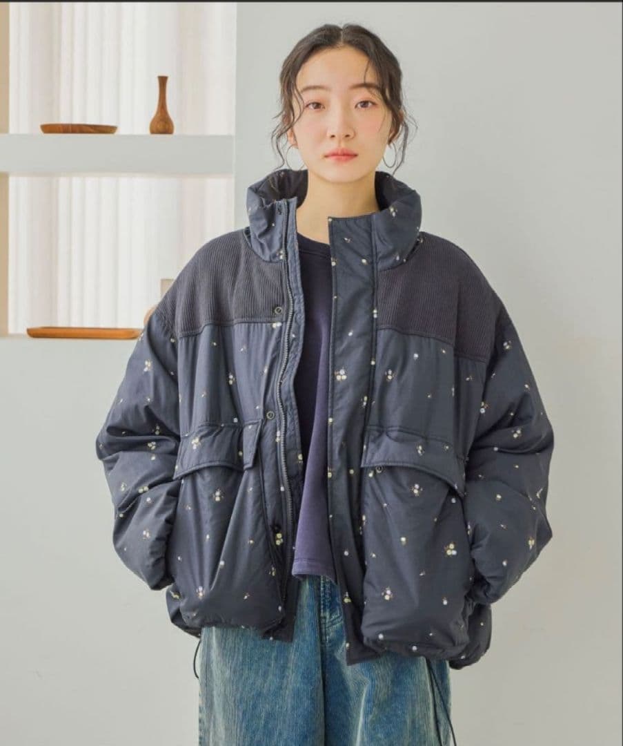 新品 ニコアンド アライドモンスター切り替えジャケット ネイビーフラワー L