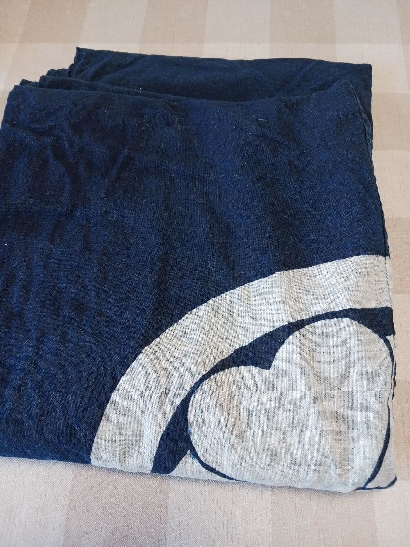 古布　油単　綿　濃紺　藍染　紋四つ　筒描き　一枚