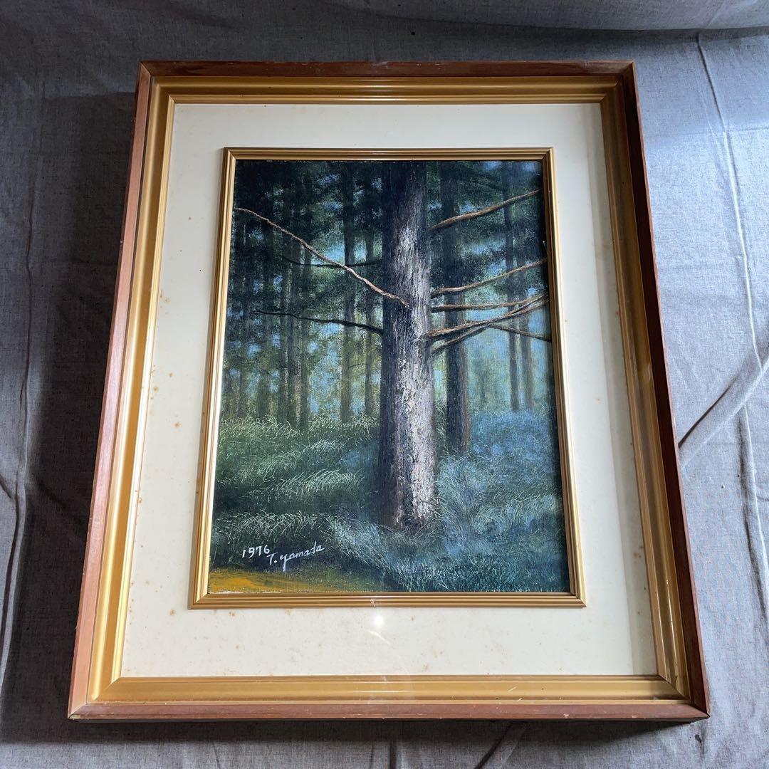 T.Yamada　P8号　サイン有　ガラス　額装　油絵　油彩　油画　絵画　風景画