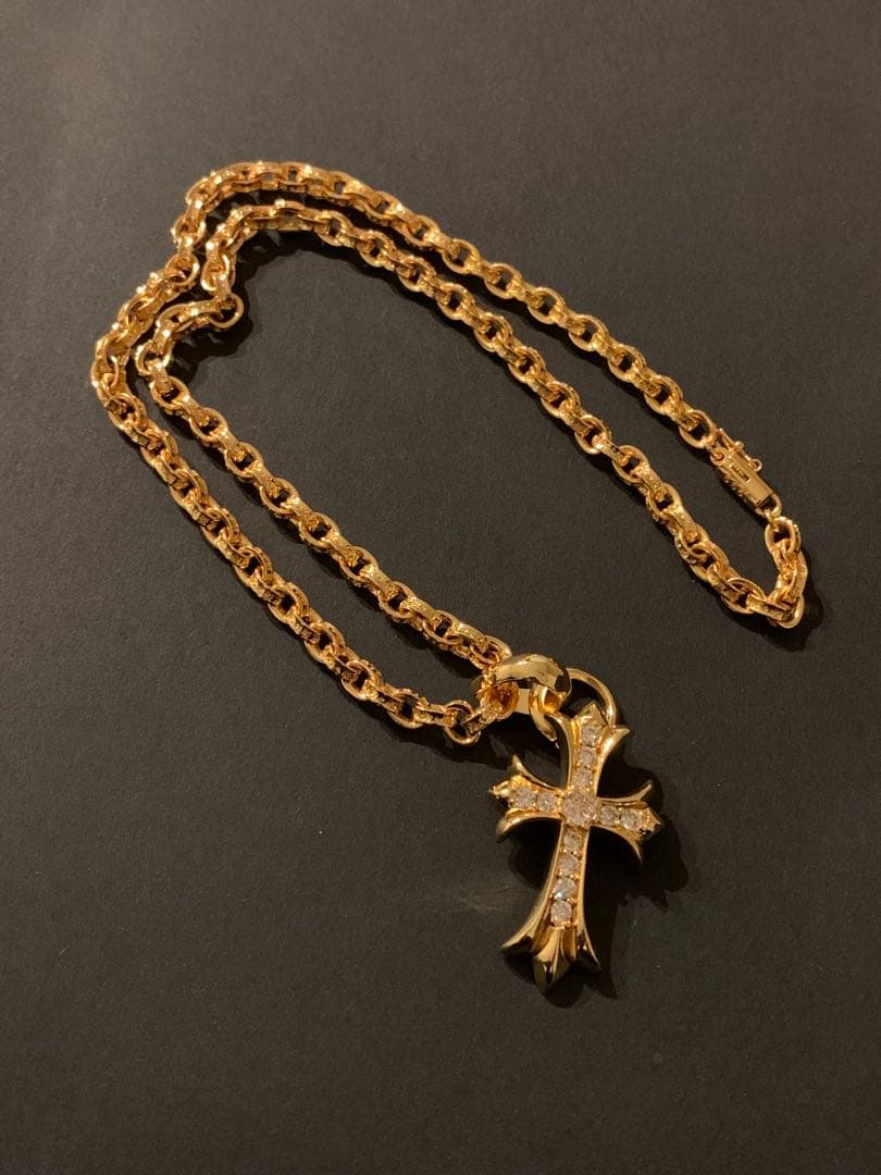 22k ペーパーチェーン　ダイヤ　クロスペンダントネックレス ゴールド　50㎝