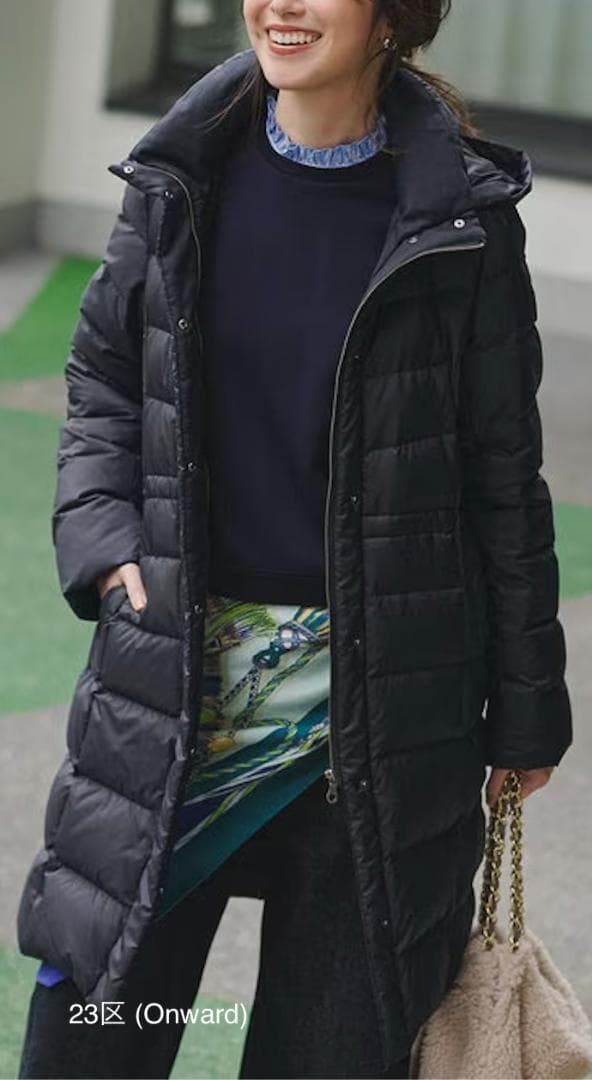 ★美品★23区シレータフタ ロングダウンコート ダークネイビー サイズ36