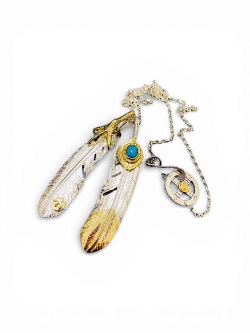 [silver925] 金縄ターコイズフェザー 金爪フェザー ネックレス