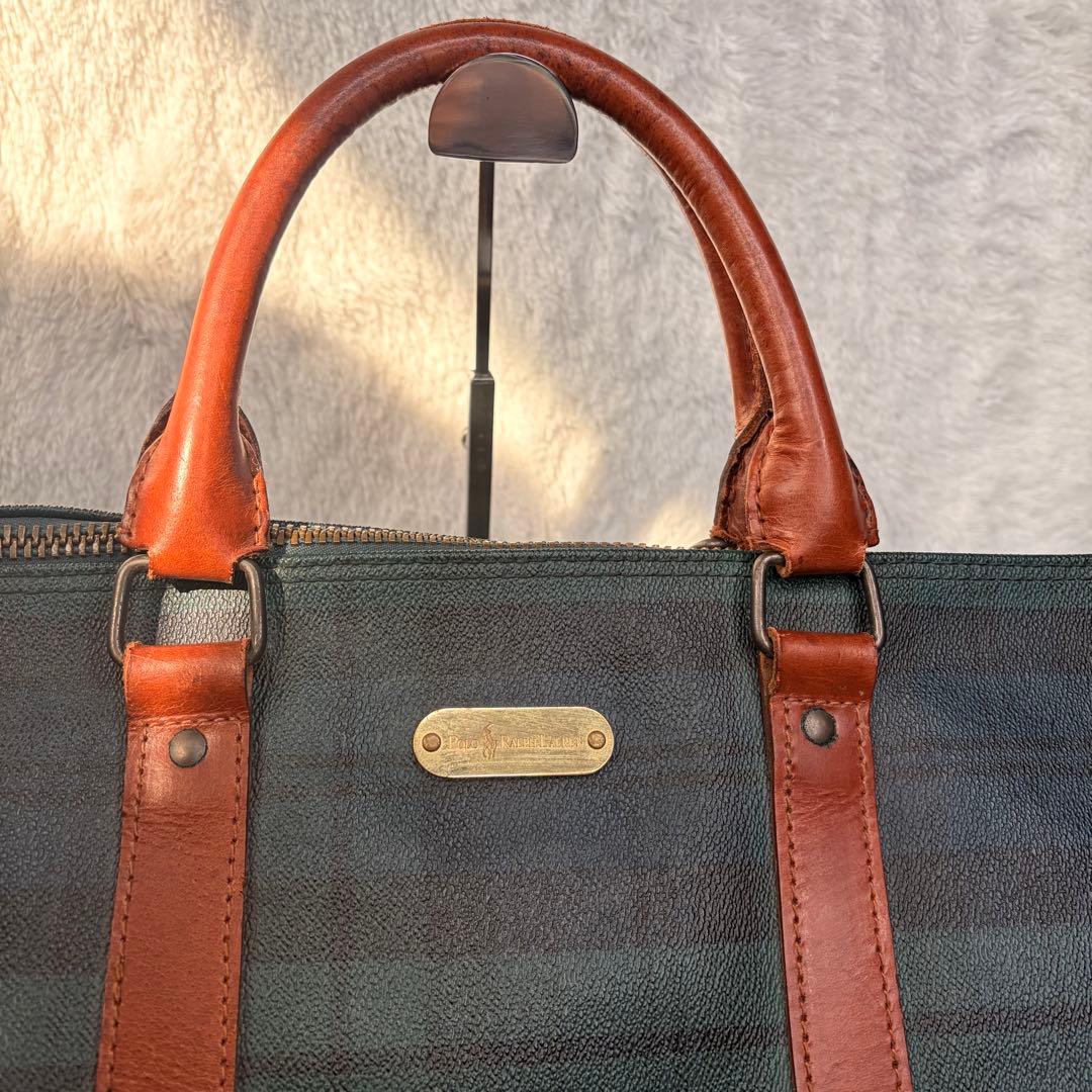 良品✨POLO RALPH LAUREN ボストンバッグ 大容量 チェック 緑 - メルカリ