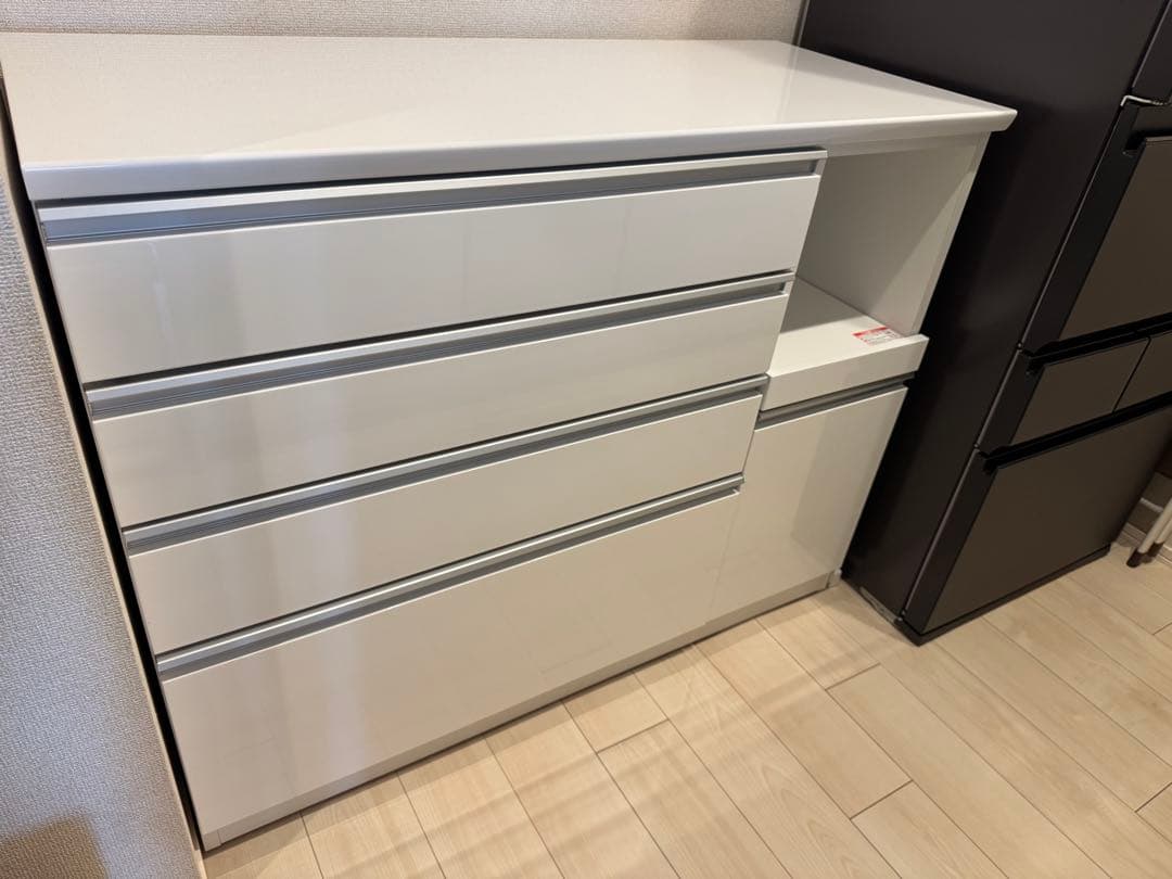 ニトリ　リガーレ　ホワイト 4段引き出し キッチンラック ニトリ（NITORI） 組み合わせキッチンボード(リガーレ160LB ハイタイプ