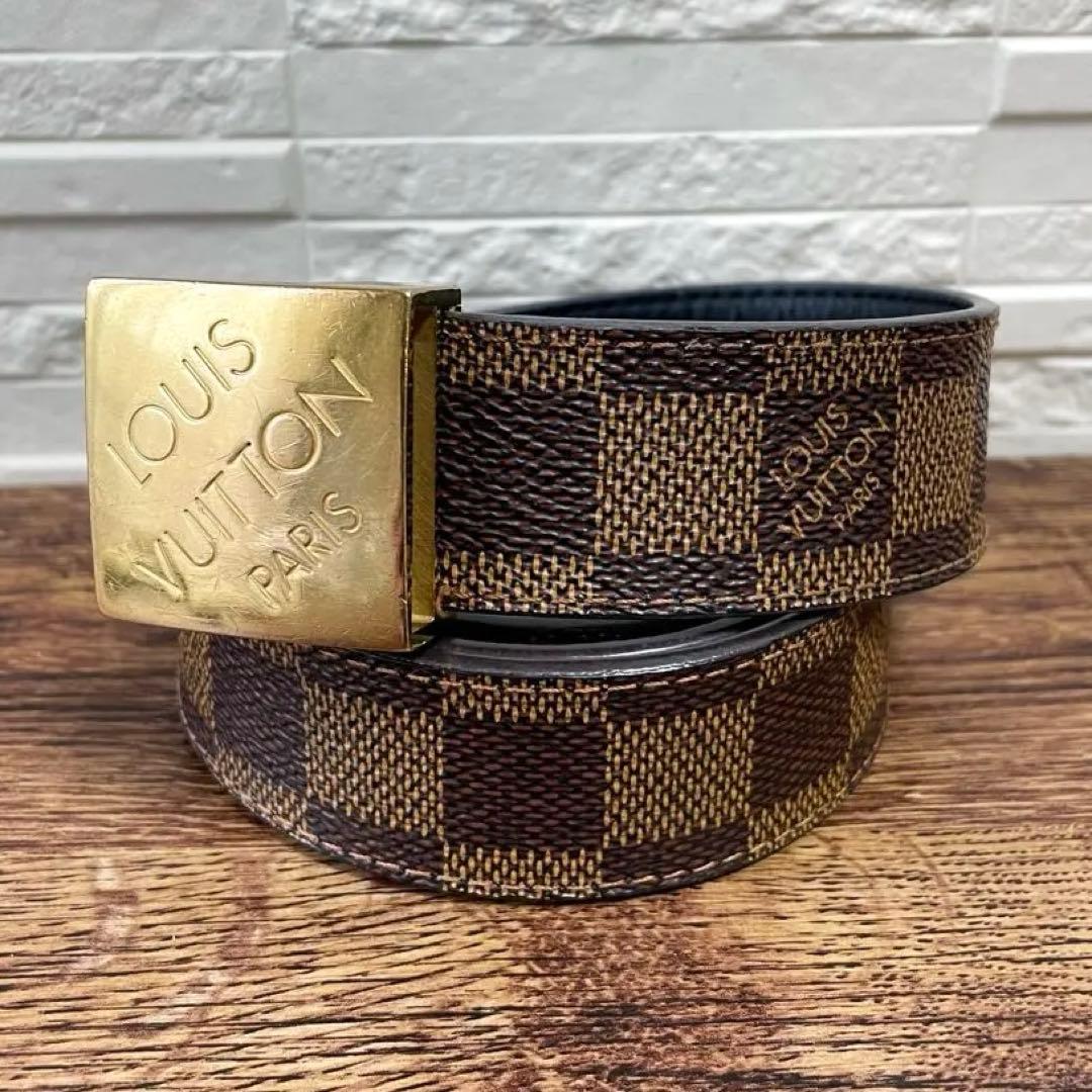 ルイヴィトン ダミエ レザー サンチュール ゴールド 金具 バックル ベルト.