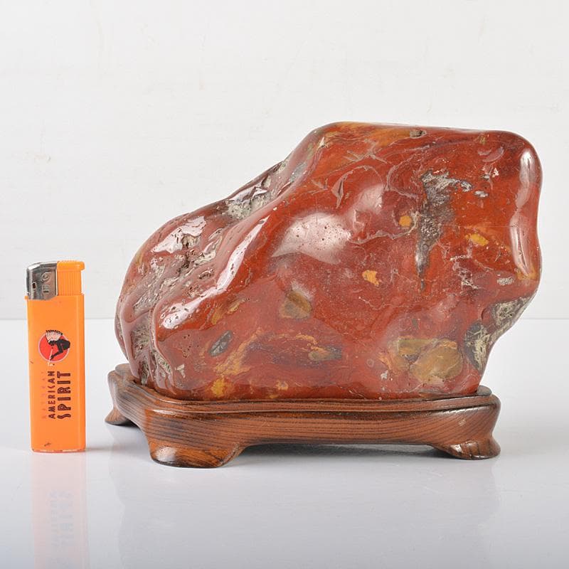 天然石 鑑賞石 佐渡赤玉石 赤石 置物 重さ約2.3㎏ 唐木台付 V R6490