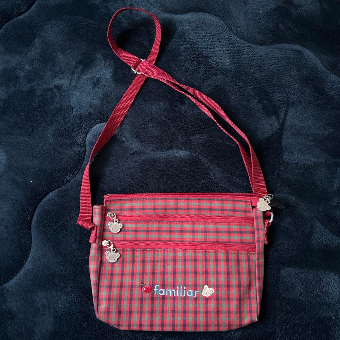 familiar 赤緑チェック ショルダーバッグ