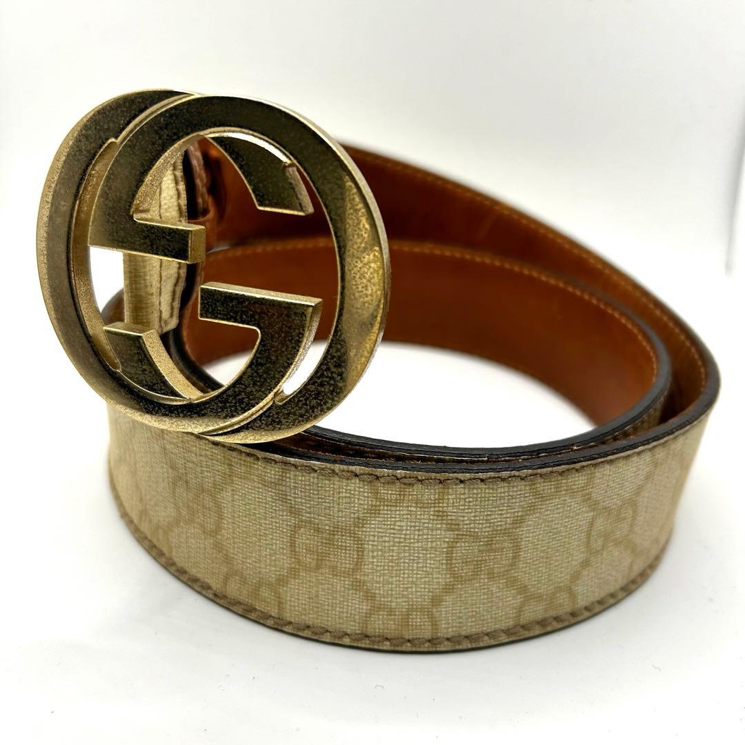 GUCCI GG金具　インターロッキング　ベルト　ロゴ総柄　レザー　114876