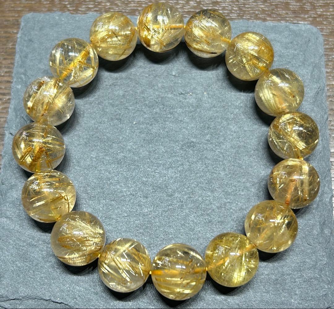 ゴールド　ルチル　クォーツブレスレット　14mm 66.3g