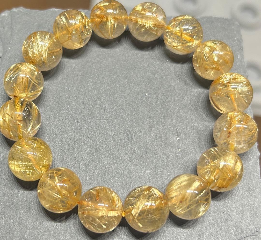 ゴールド　ルチル　クォーツブレスレット　14mm 66.3g