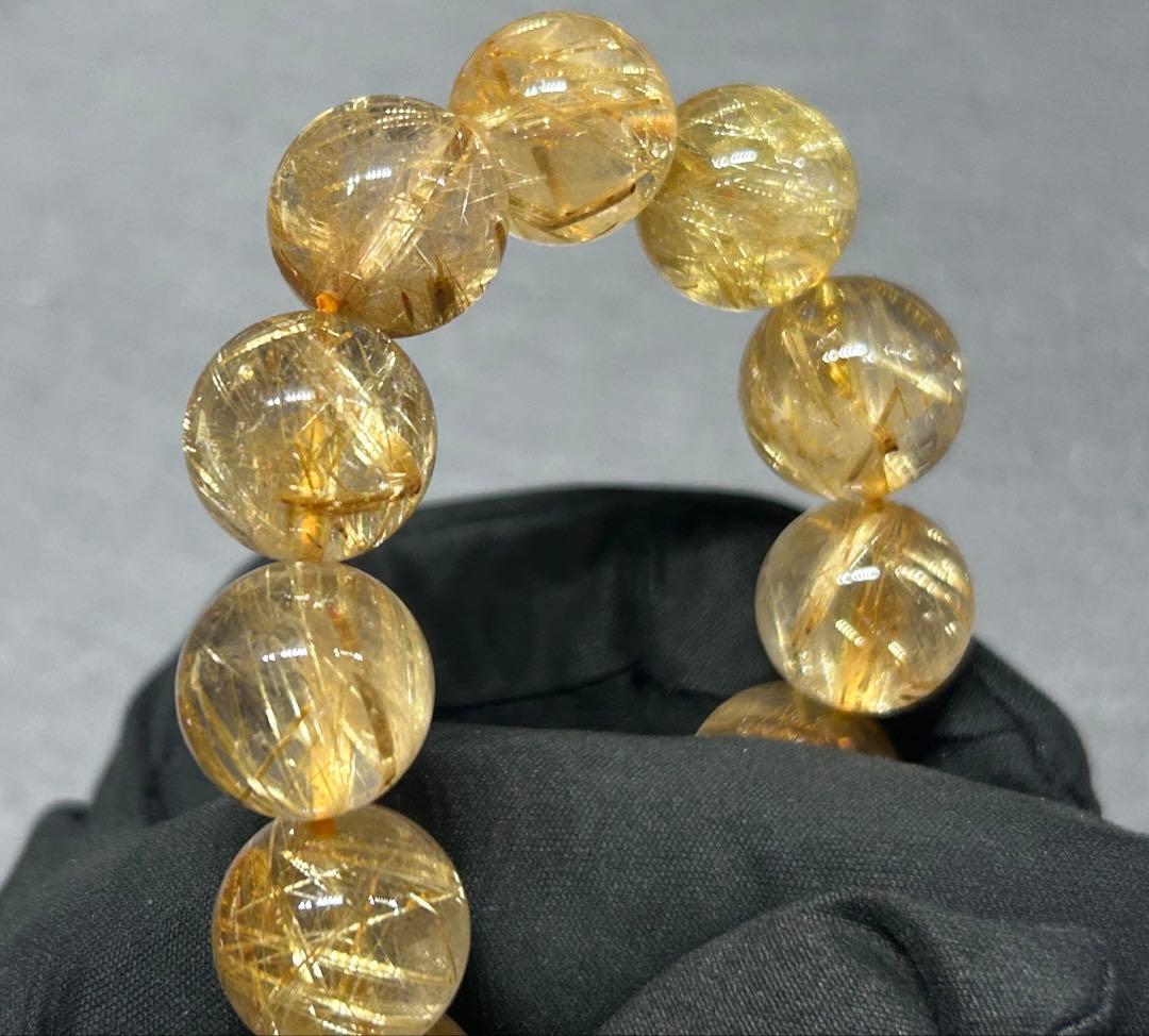 ゴールド　ルチル　クォーツブレスレット　14mm 66.3g