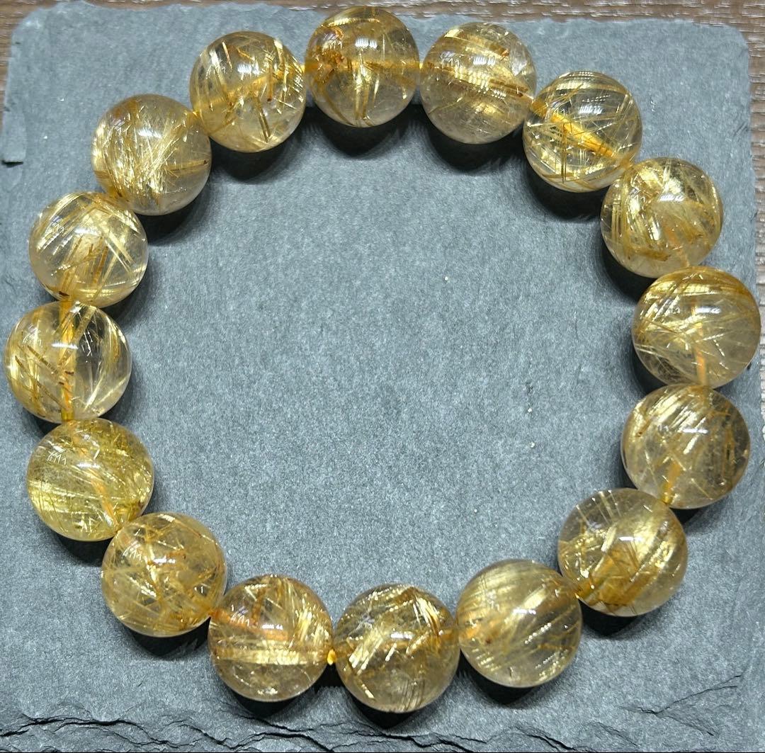 ゴールド　ルチル　クォーツブレスレット　14mm 66.3g