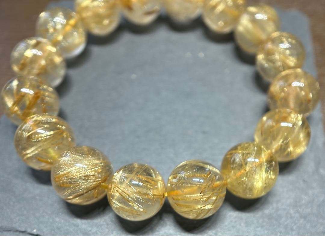 ゴールド　ルチル　クォーツブレスレット　14mm 66.3g