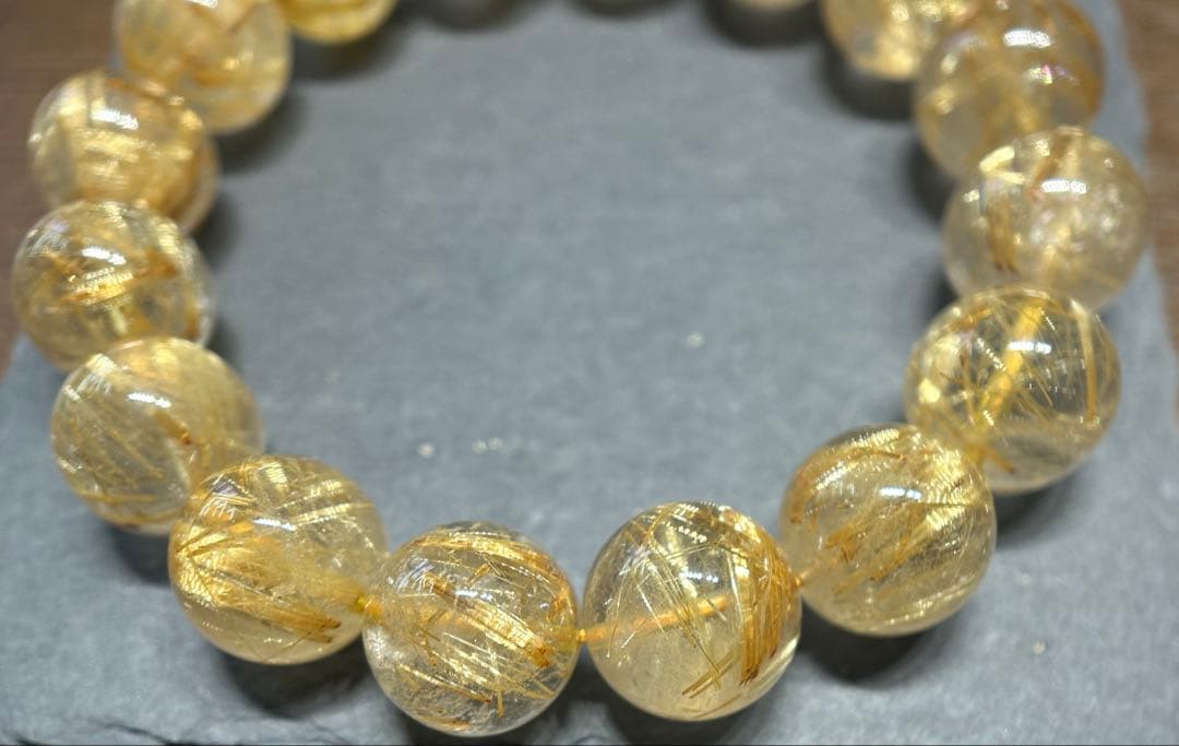 ゴールド　ルチル　クォーツブレスレット　14mm 66.3g