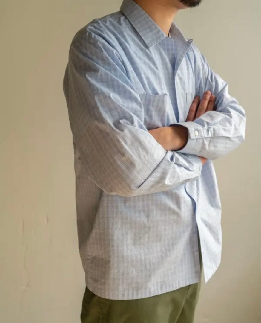 USUAL THINGS SCRUTINY SHIRT ループカラーシャツ青