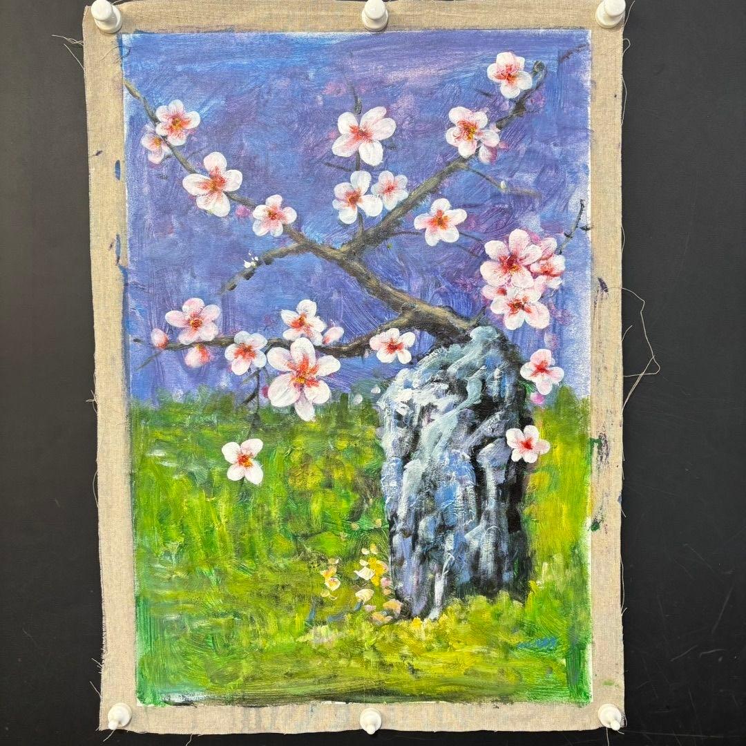 純手描き 水彩油画 花卉画 周春芽 作品図 中国絵画 約70×100cm 未表装