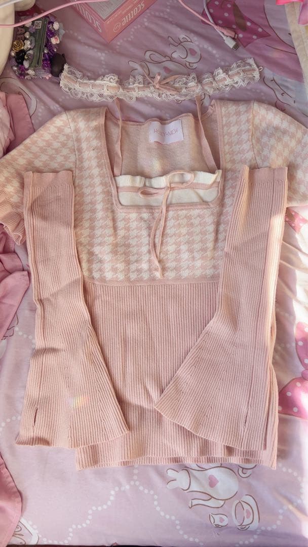 HONEY MEW レースチョーカー付き千鳥柄トップス ハニーミュウ