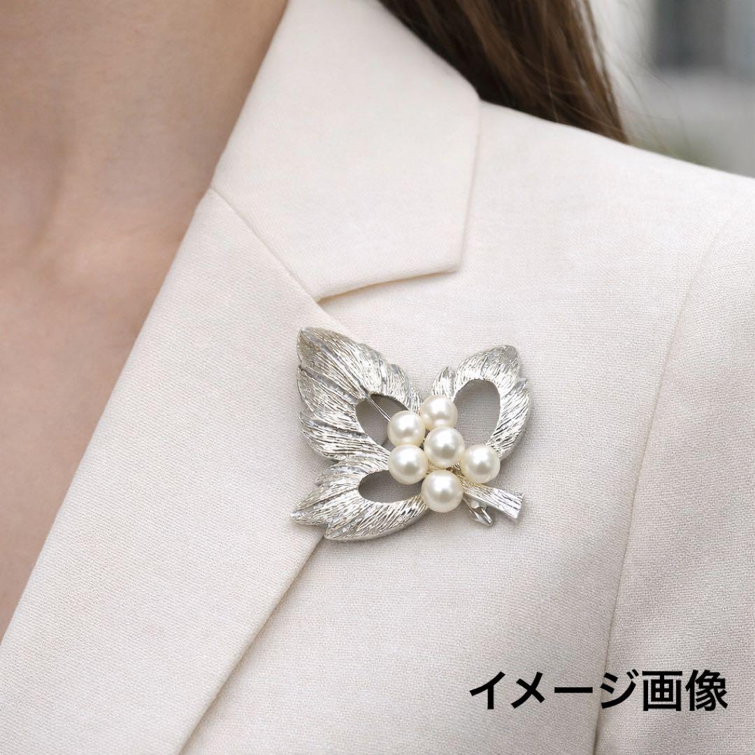 ミキモト ブローチ アコヤ 本真珠 約7mm 5粒リーフモチーフ パール 287