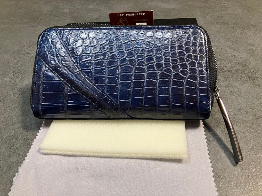 池田工芸 藍染め クロコダイル ラウンド ファスナー　ビックウォレット