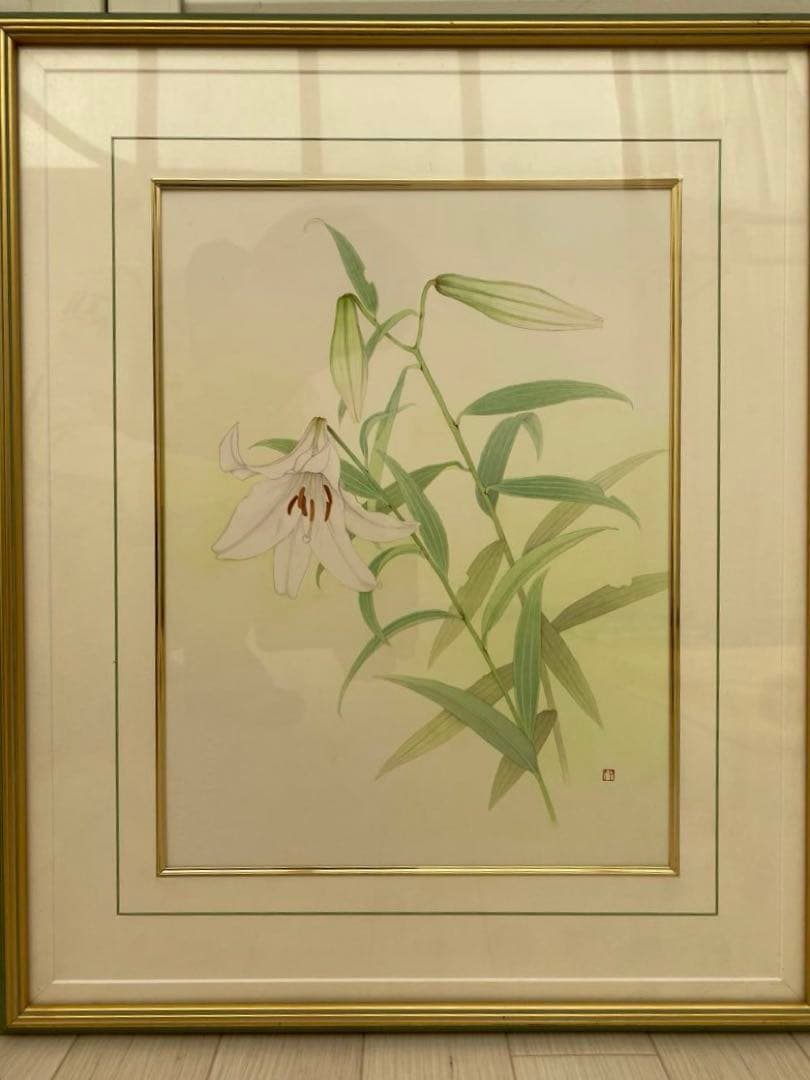 山本 敏雄　ささゆり　水彩画　肉筆　絵画　日本画　インテリア