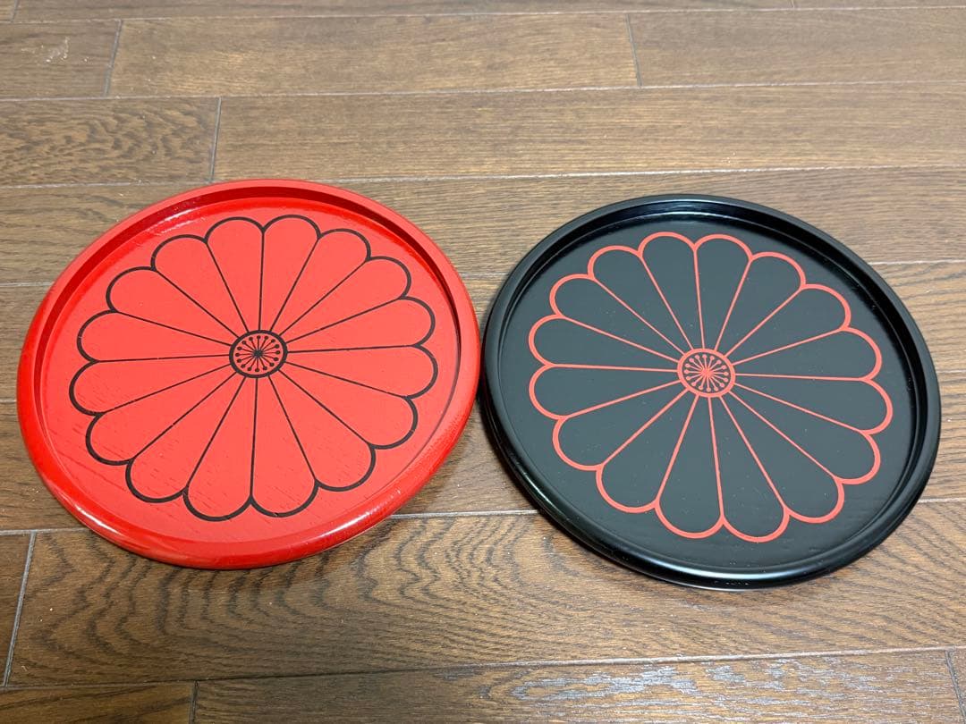 未使用】象彦 大原盆 木製漆器 菊黒朱盆 2組(赤、黒) - メルカリ