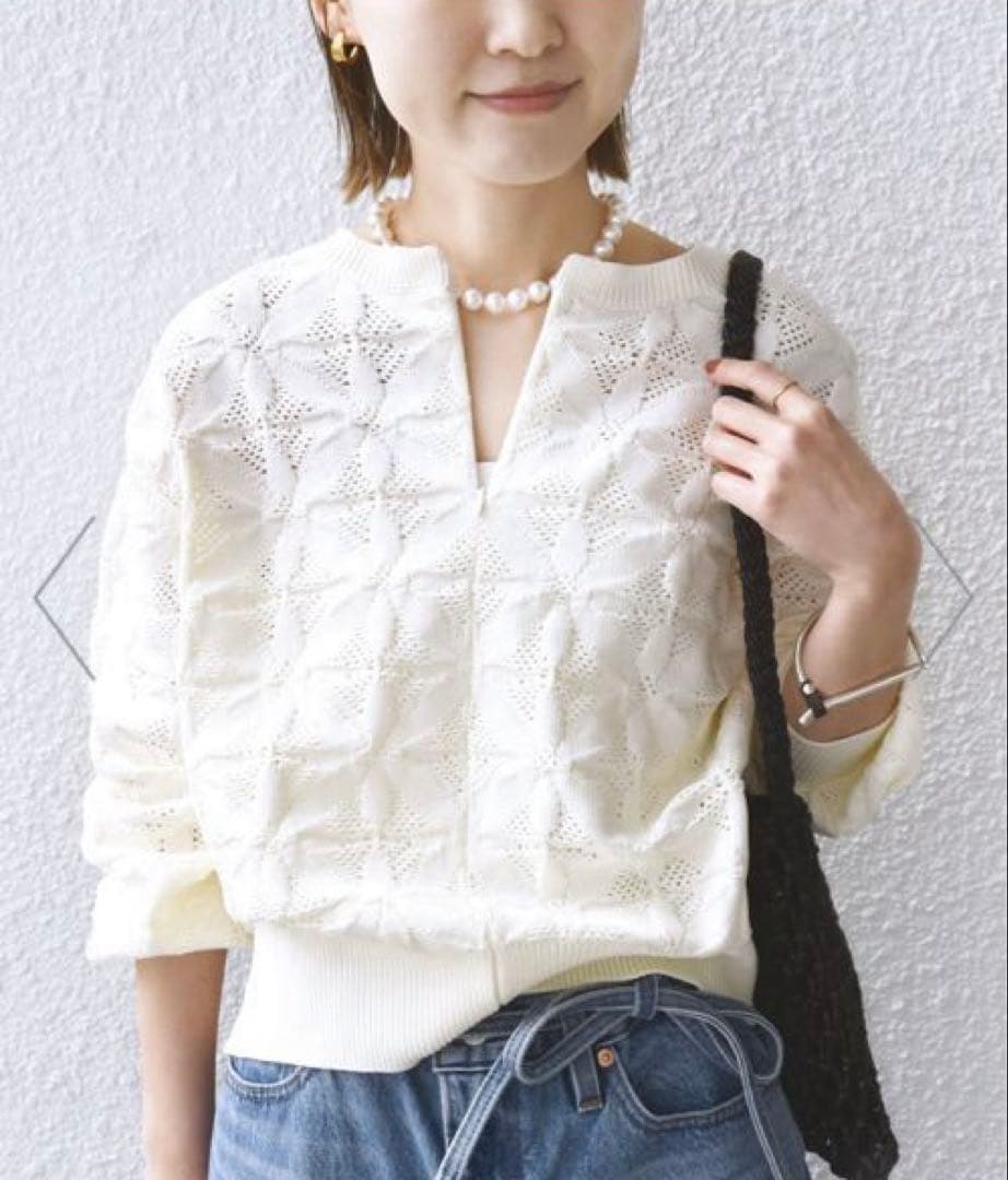 shipsWEB限定洗濯機可2WAYフラワー ジャカードハーフジッププルオーバー