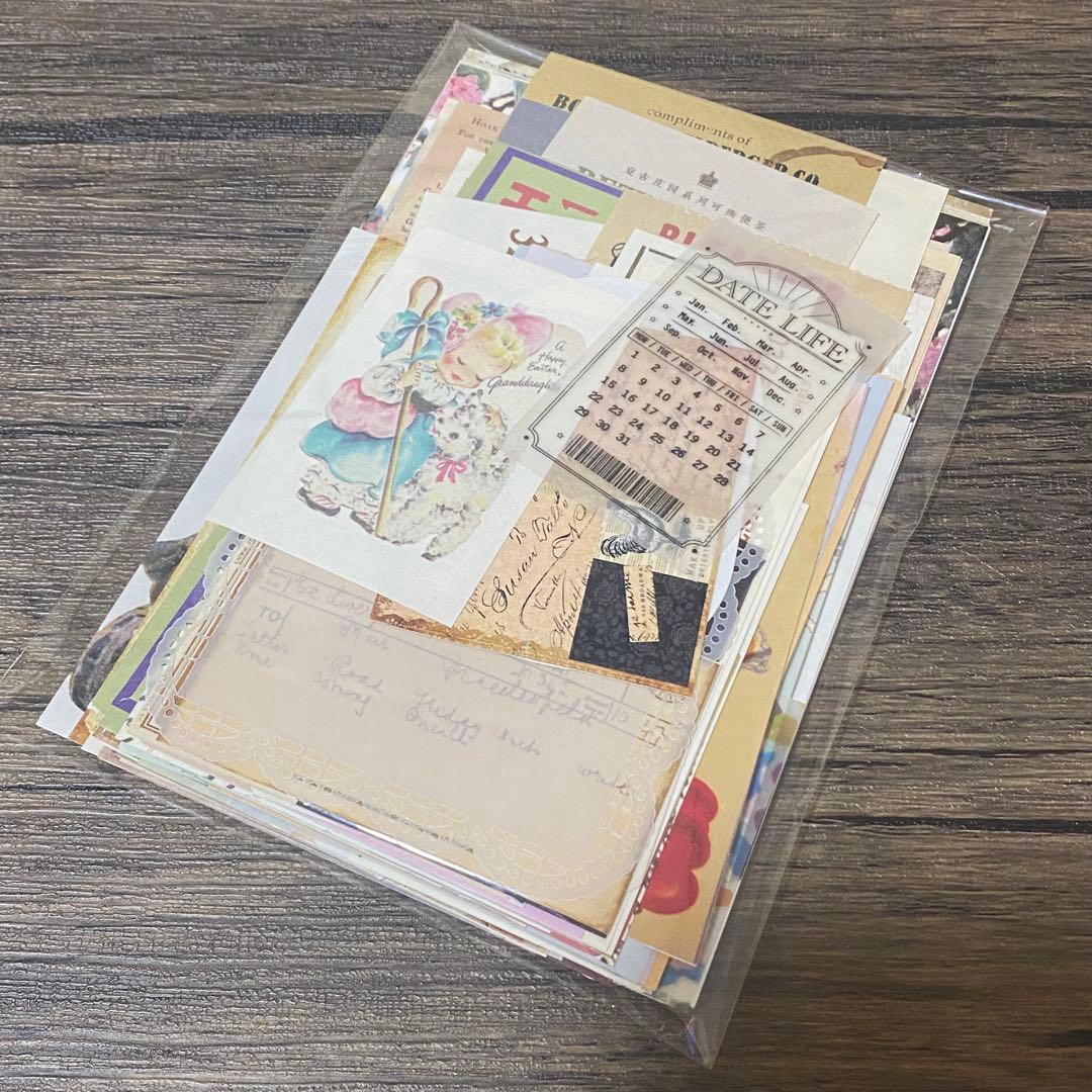 紙モノ おすそ分け 120枚以上 素材 コラージュ シール メモ 手帳