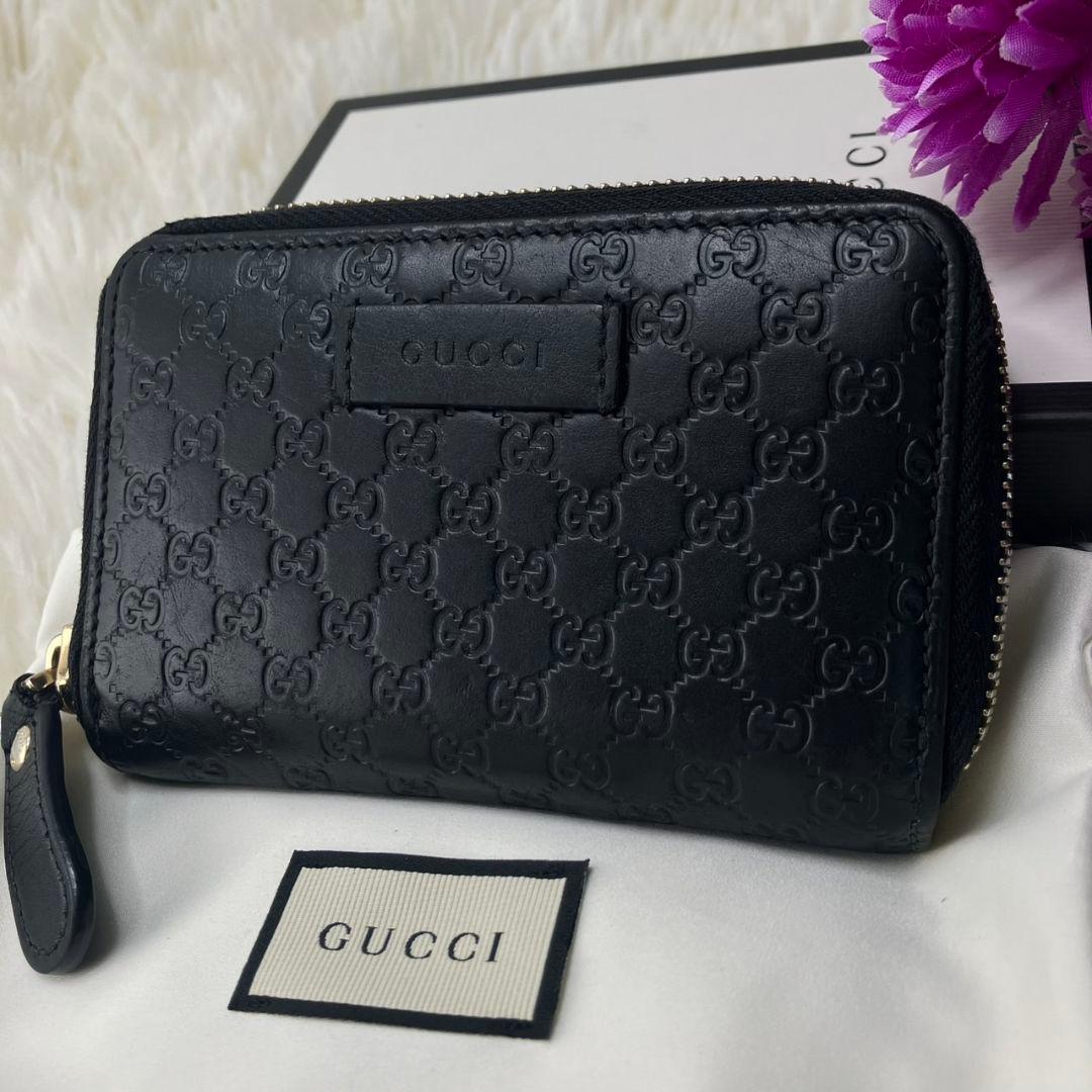 美品✨グッチ ケース マイクロシマ GG柄 レザー 黒