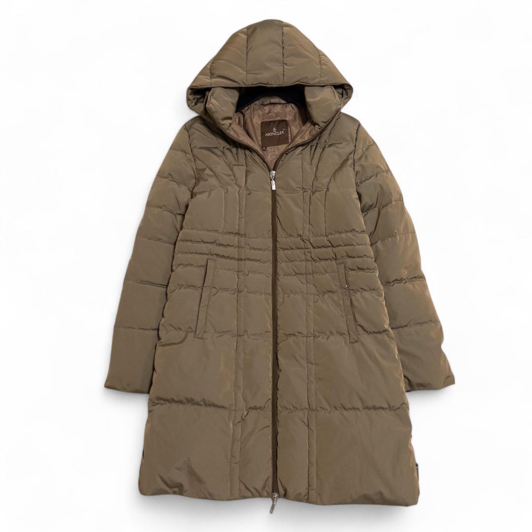 モンクレール 茶タグ フード付き ダウンコート 膝丈 ジャケット