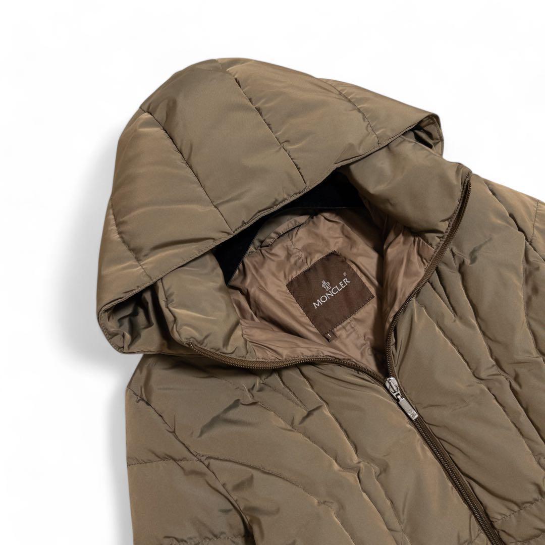 モンクレール 茶タグ フード付き ダウンコート 膝丈 ジャケット