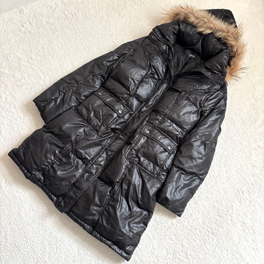【美品】Amian House ロングダウンコート ブラック ファーフード