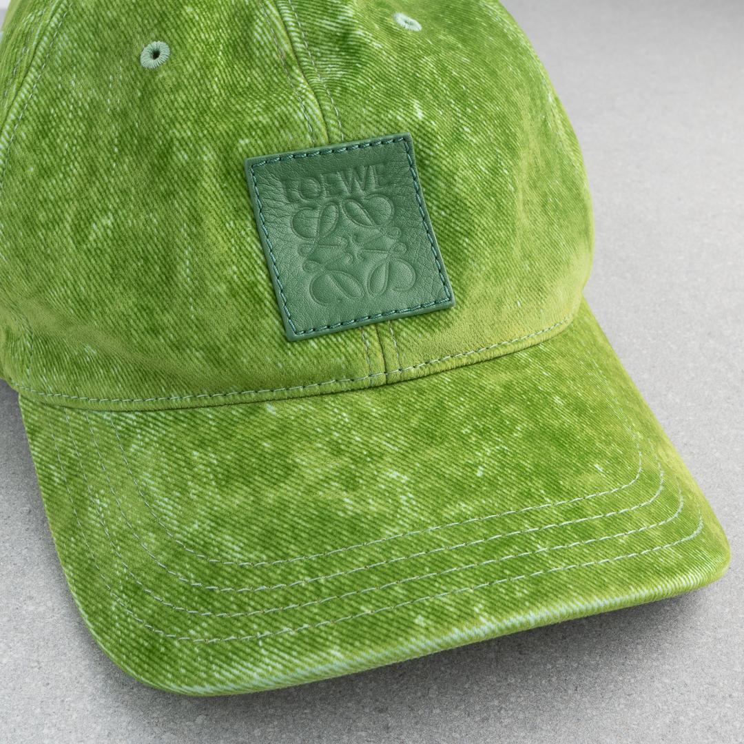ロエベ パッチ キャップ フロックデニム グリーン アナグラム レザー